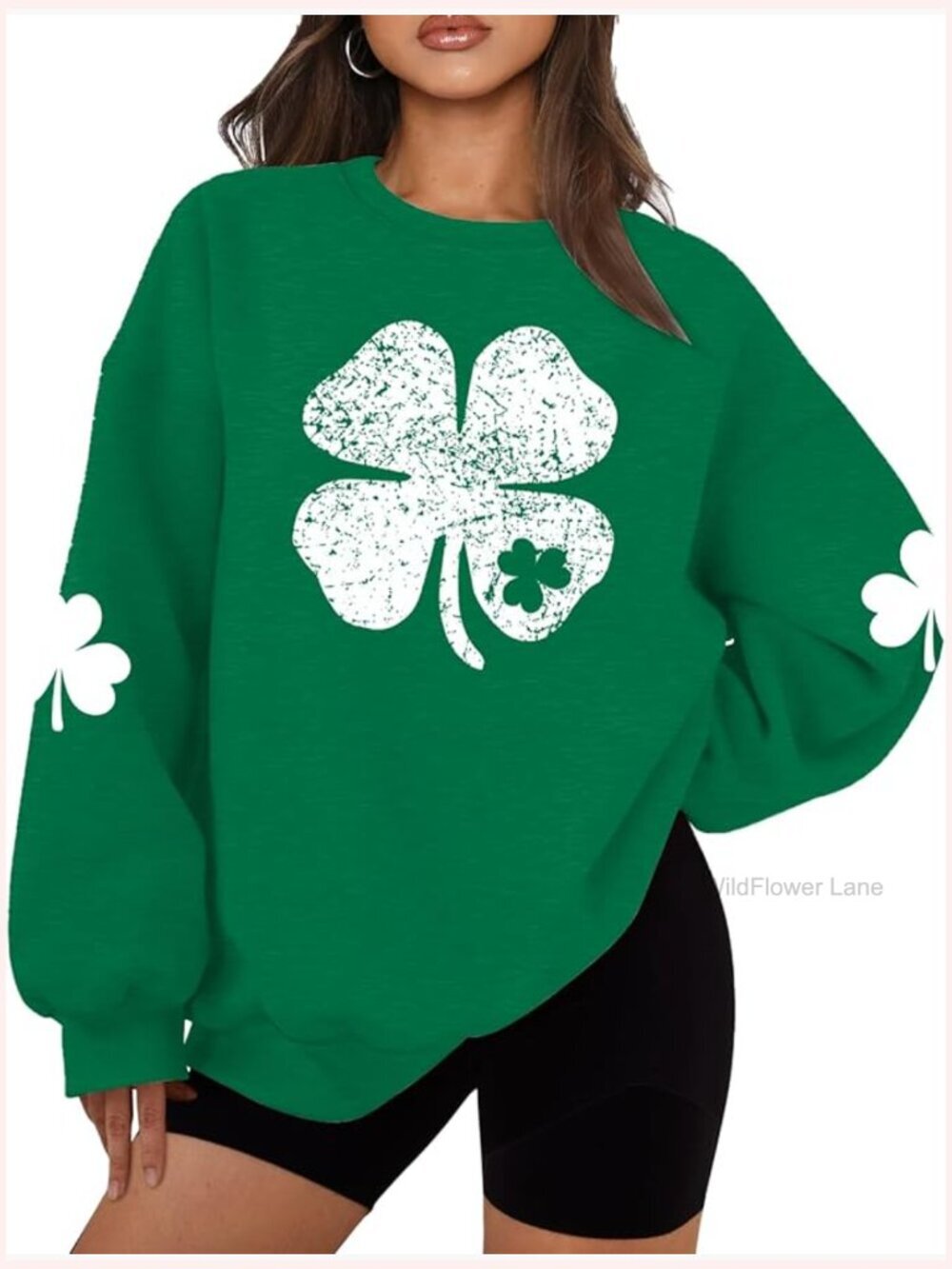 Oversized St Patrick's Day Sweatshirt Lucky Shamrock Long Sleeve